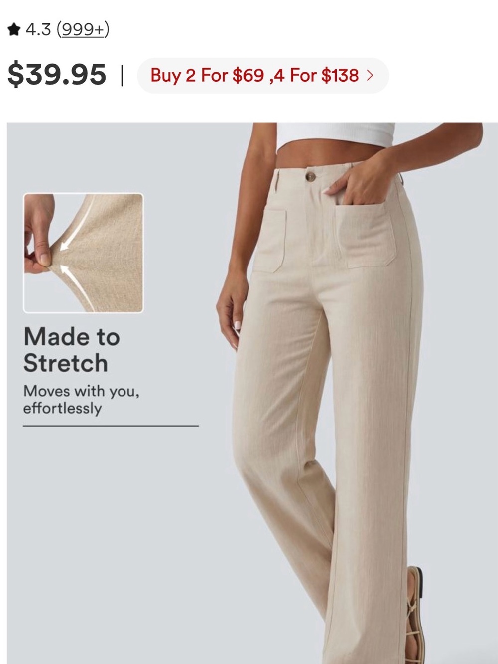High-Rise Straight-Leg Stretch Linen-Feel Pants in Dune Mirage Color